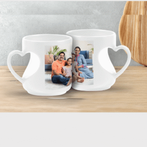 Personalised Heart Cut Handle Printed Mugs